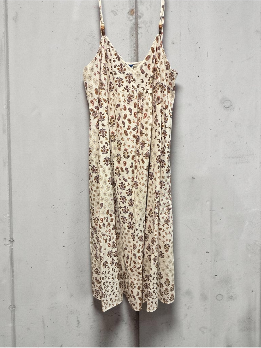 Old Navy Cream Midi Slip Dress with Brown Floral Paisley Print